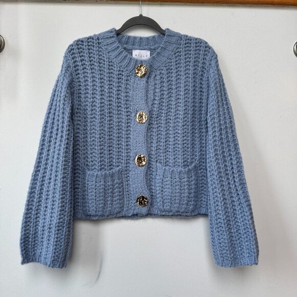 Mable Cozy Blue Gold Buttoned Cardigan NWT, Size M - Picture 7 of 14